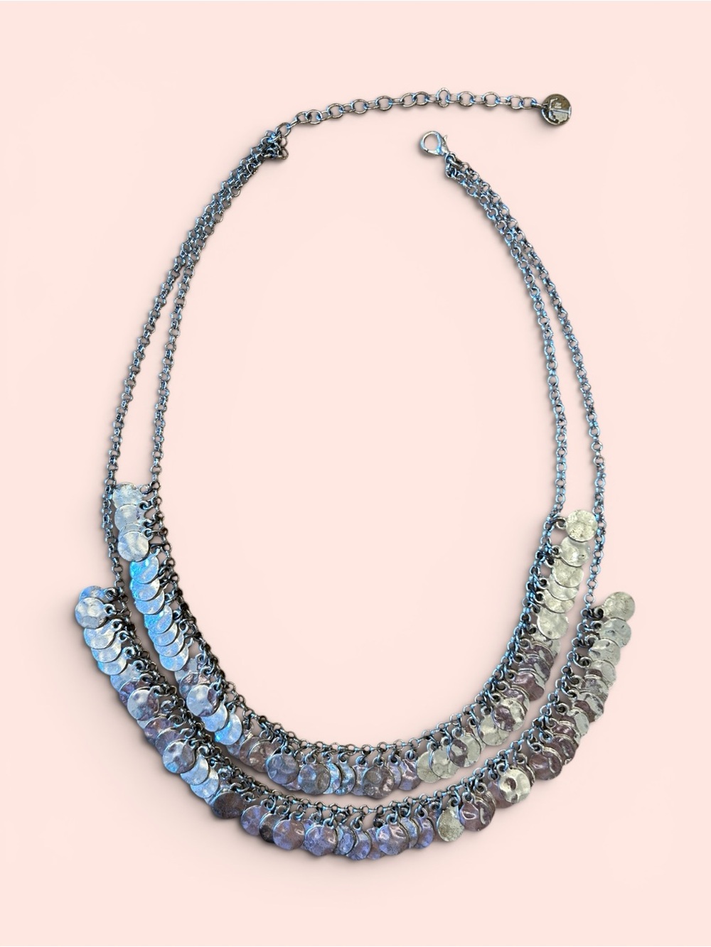 Talbots Silver Multi-Layer Hammered Disc Statement Necklace